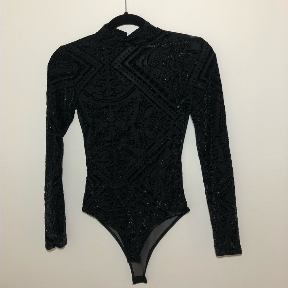 Black Sheer and Velvet Body Suit
